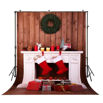 

HuaYi wonderful gifts cute socks decoration wood planks background photography for chrismas day photoshoot backdrops D-9178