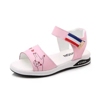

Summer kids beach sandals for girls 2020 cute princess leaves bow shoes students soft bottom pink and white size 27-37