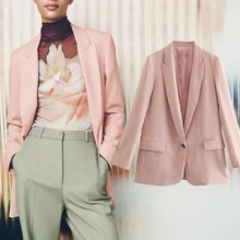 

Elmsk Women Blazers And Jackets Tops England Style Vintage Oversize Casual Blazer Women Fashion Simple Pink Blazer Mujer 2021