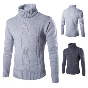 

2020 lowest price Men Casual Solid Color Turtle Neck Long Sleeve Twist Knitted Bottoming Sweater free shipping