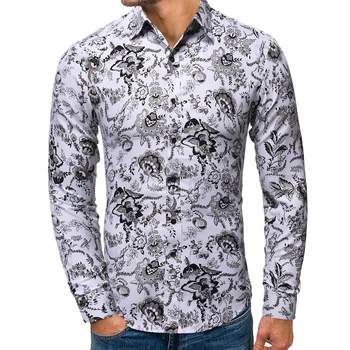 

high quality 2020 Autumn and winter new fashion trend personality flower shirt men's long sleeve casual printed shirt camisa