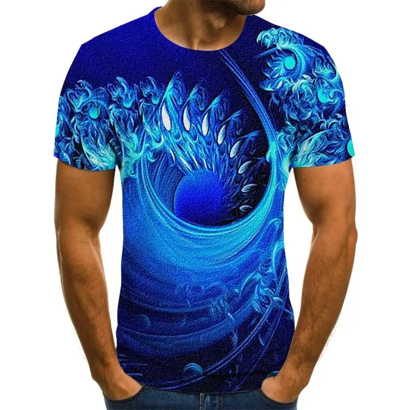Футболка мужская с круглым вырезом повседневная тенниска асимметричным 3D