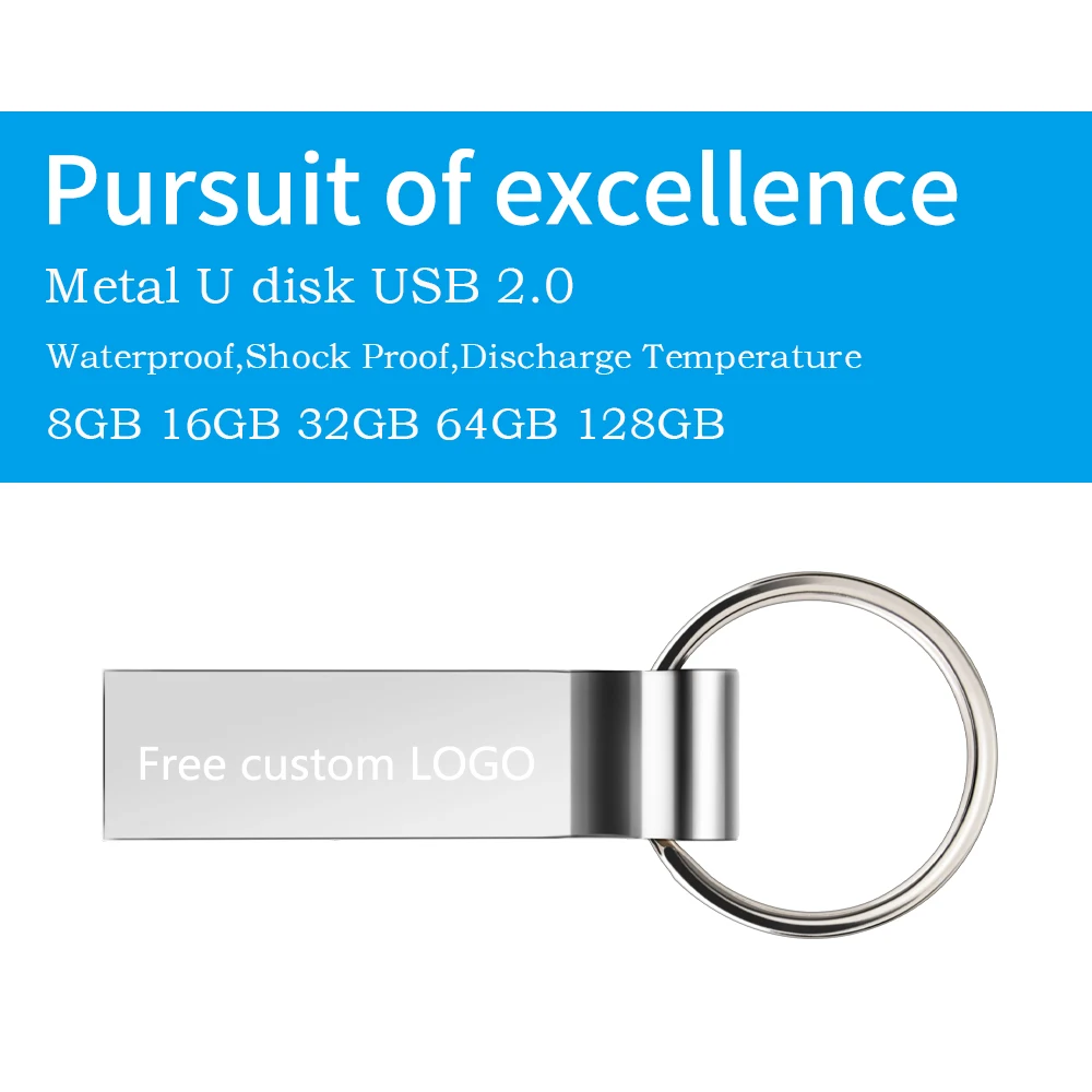 Hot metal pendrive 128GB 64GB usb flash drive 32GB 16GB Key pen drive 8GB flash memory stick cle usb 2.0 u disk Free print LOGO