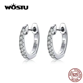 

WOSTU 925 Sterling Silver Classic Round Silver Hoop Earrings Authentic Clear Zircon Earrings For Women Fashion Jewelry CQE498