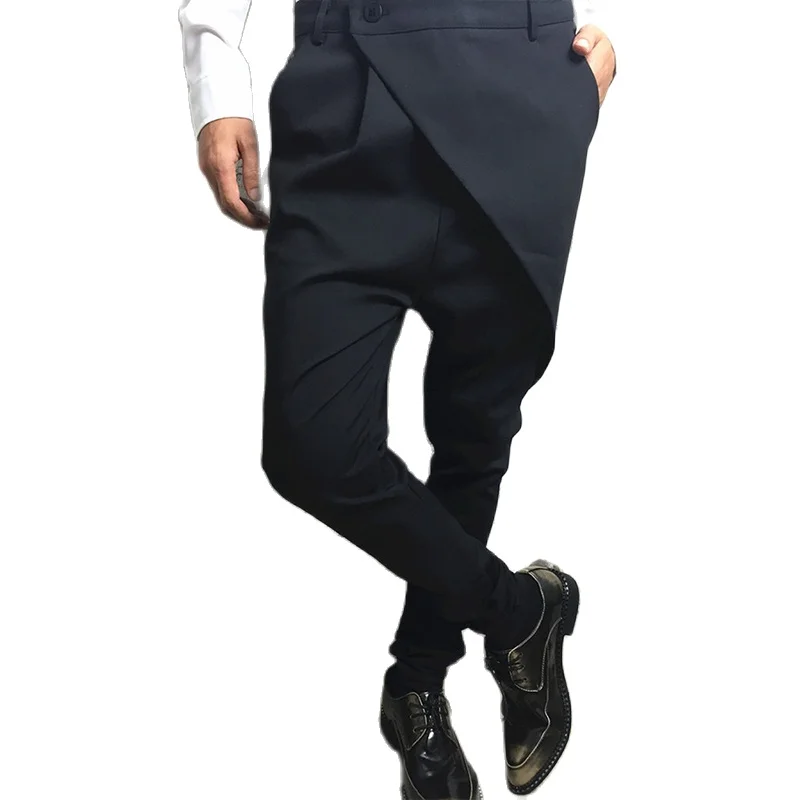 

Men's trousers autumn winter fashion slim pants cross legs pants men black youth casual pants British style