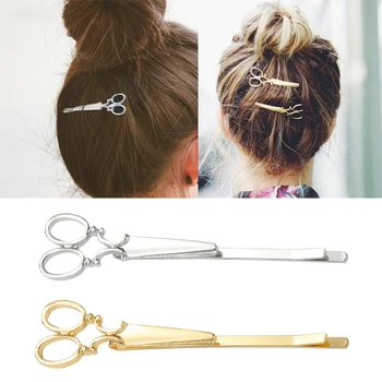 

Women Fashion Unique Gold Silver Alloy Durable Delicate Lightweight Scissors Shape Hair Clip Bobby Pin Headwear Styling Tools
