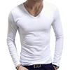 White Solid Color Basic Slim Men T-shirt Spring Autumn Bottoming Shirt Men Round Neck V-neck Casual Tops Long-sleeve Shirts ► Photo 1/6