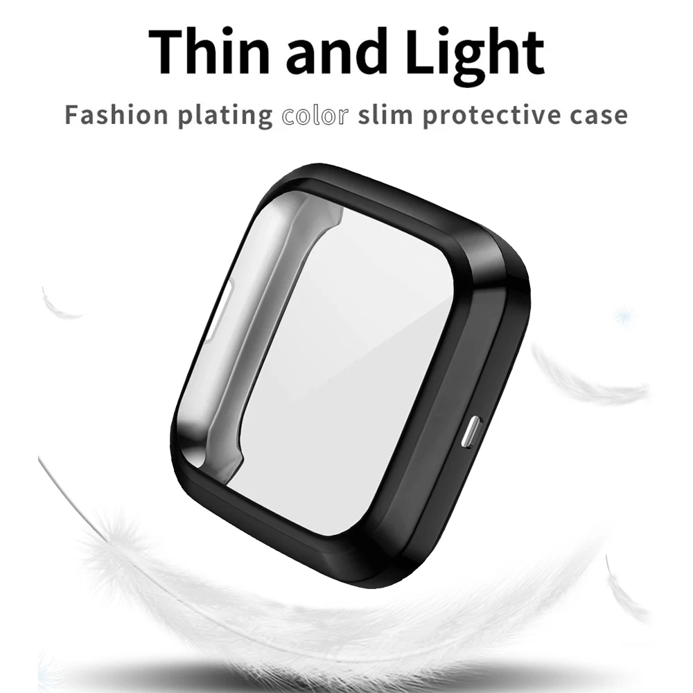 CAVN Compatible with Fitbit Versa 2 Screen Protector 2 Packs TPU Plated Versa 2 Screen Protector Case Rugged Cover Full-Cover Scratch-Proof Protective Bumper Shell Case for Fitbit Versa 2 Smartwatch 