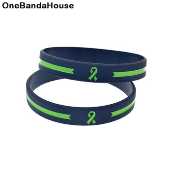 

1PC Debossed Green Line Ribbon Silicone Wristband Black Adult Size