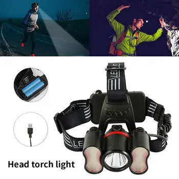 

30W Led Headlight with Light Sensor T6 Outdoor Portable Light USB Charging Button Switch Headlight Lighting Flashlight