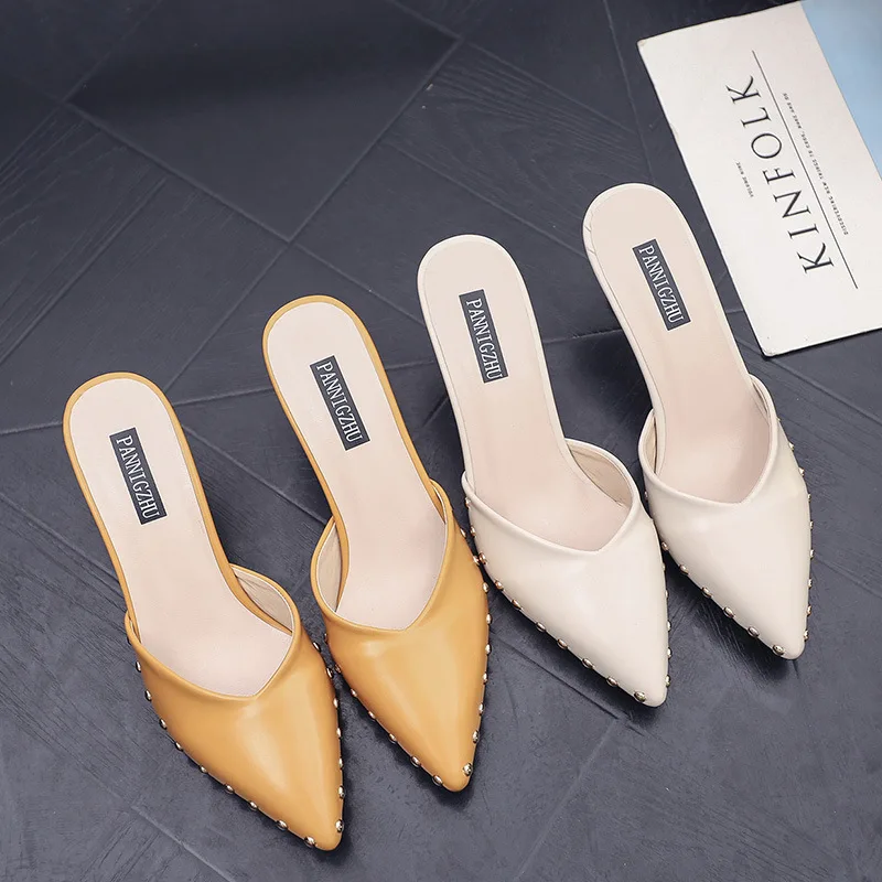 

2018 Europe Spring And Summer New Style Pointed-Toe Closed-toe Slippers Women's Stiletto Sandals Versatile Korean-style Semi-Sli
