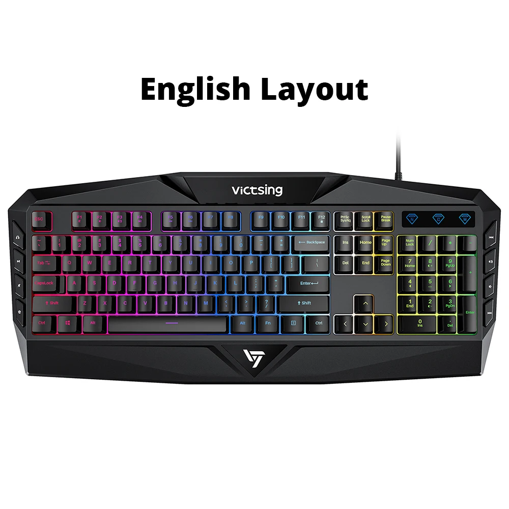 Оригинальная игровая клавиатура VicTsing PC225, RGB клавиатура с подсветкой, эргономичный дизайн, механическое ощущение, 19 ключей против привидений, 8 мультимедийных клавиш, проводная usb-клавиатура для геймера, ноутбука, компьютера - Цвет: English Keyboard
