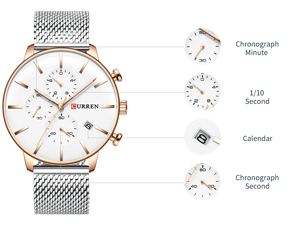 CURREN Роскошные часы с хронографом Мужские кварцевые наручные часы водонепроницаемые стальные механические часы мужские деловые модные брендовые часы