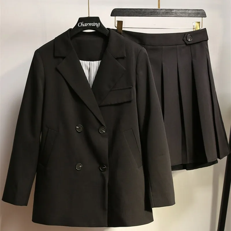 DHfinery высокое качество Женский комплект из 2 предметов Весна Осень Черный Серый Блейзер юбка костюмы для груди 109-133 см леди 50-100 кг XL-5XL H016