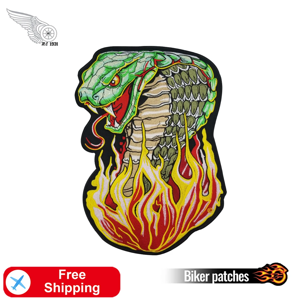 Жгучее пламя змея вышивка патч Большой размер значки железо для украшения одежды
