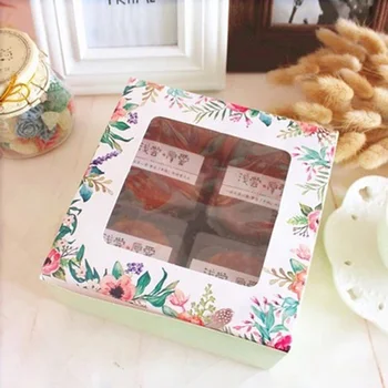 

6PCS/pack Cake Tray With 4 Grids Of Floral Pattern Baking Packing Boxes DIY Home Wedding Party Decor