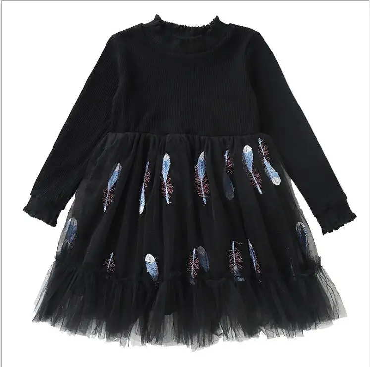 Girls Dresses Winter Princess Costume Thanksgiving Dress Knitting Tulle Girls Sweater Dress Cute Kids Belle Clothing