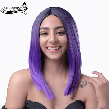 

MS FLEGANCE 16In Purple Straight Cosplay Wig Synthetic For Black Women Short bob Lolita Synthetic Wig Black Pink Daily Party Wig