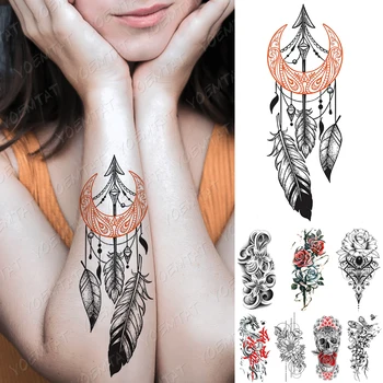 

Waterproof Temporary Tattoo Sticker Feather Dream Catcher Arrow Tattoos Rose Dragon Body Art Arm Fake Sleeve Tatoo Women Men
