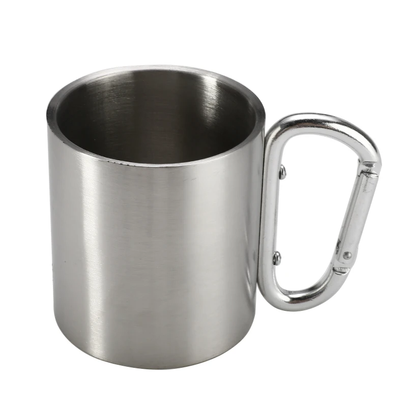 

220ml For Camping Travelling Climbing Self Lock Carabiner Handle Cup Outdoor Food Degree Stainless Steel Water Tea Coffee Mug