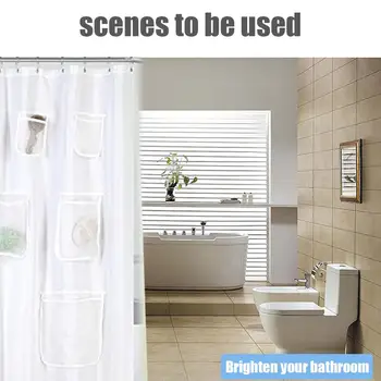 

Quick Dry Mesh Pockets Curtain Shower Curtain Waterproof Eco-Friendly PVC Decoration Hooks Home Bathroom Curtain Curtains
