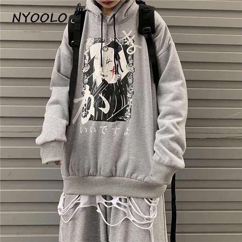 NYOOLO Harajuku стиль аниме девушка японский принт теплые толстовки осень зима с капюшоном пуловеры утолщаются хип хоп Толстовка для женщин и мужчин