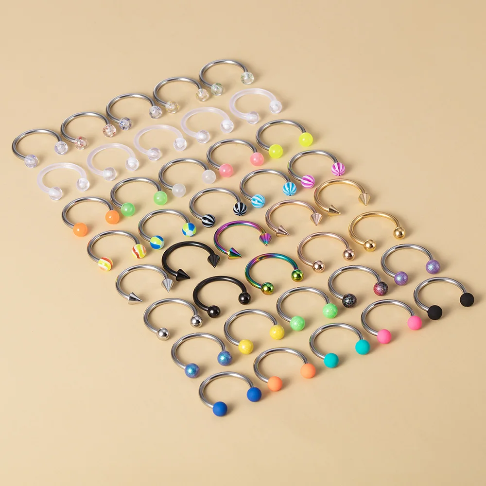 40pcs Colorful Lip Smiley Piercing Retainer Body Jewelry Horseshoe Nose
