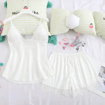 

Wmyqdlq Summer Sexy Pajamas Suspenders Shorts Two-Piece V-neck Ladies Home Service Thin