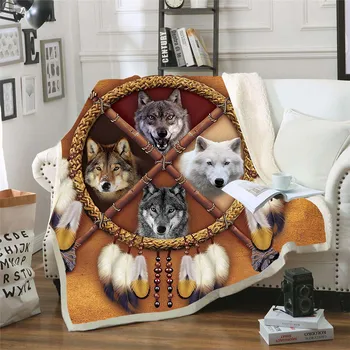 

Bohemian Wolf Winter Warm Sherpa Blankets for Beds Dream Catcher Soft Throw Blanket Portable Anti-Pilling Feather Blanke New 852