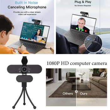 

CMOS Game Recording Wide Angle Auto Focusing Live Streaming Computer Webcam With Privacy Cover Tripod USB 1080P HD Video Calling