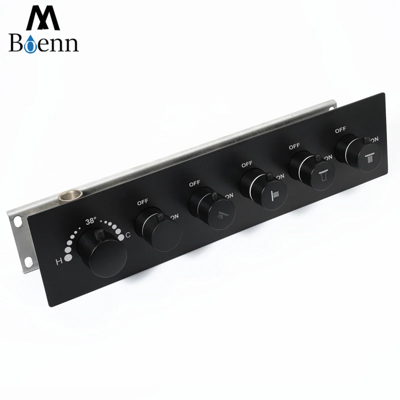 

Wall Mounted Thermostatic Faucets Brass Mixer Valve 5 Functions Shower Faucet Black Color Shower Controller Use for Bathroom