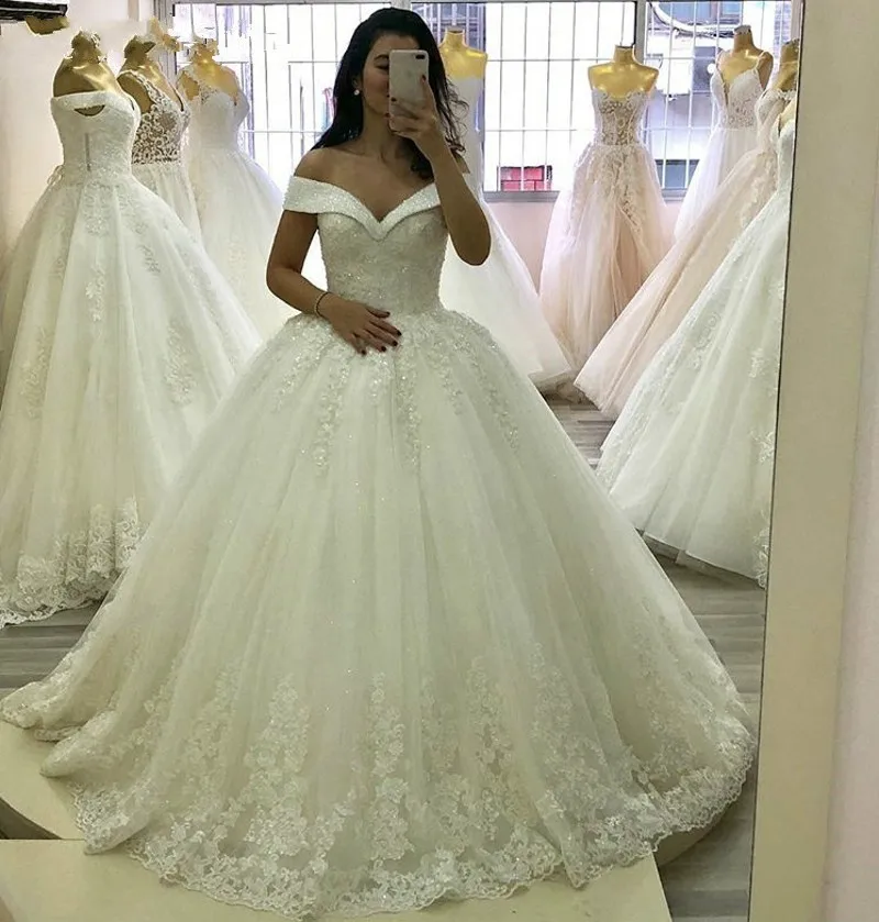 ANGELSBRIDEP-Off-Shoulder-Ball-Gown-Wedding-Dresses-Robe-de-mariee-Fashion-Applique-Court-Train-Dubai-African