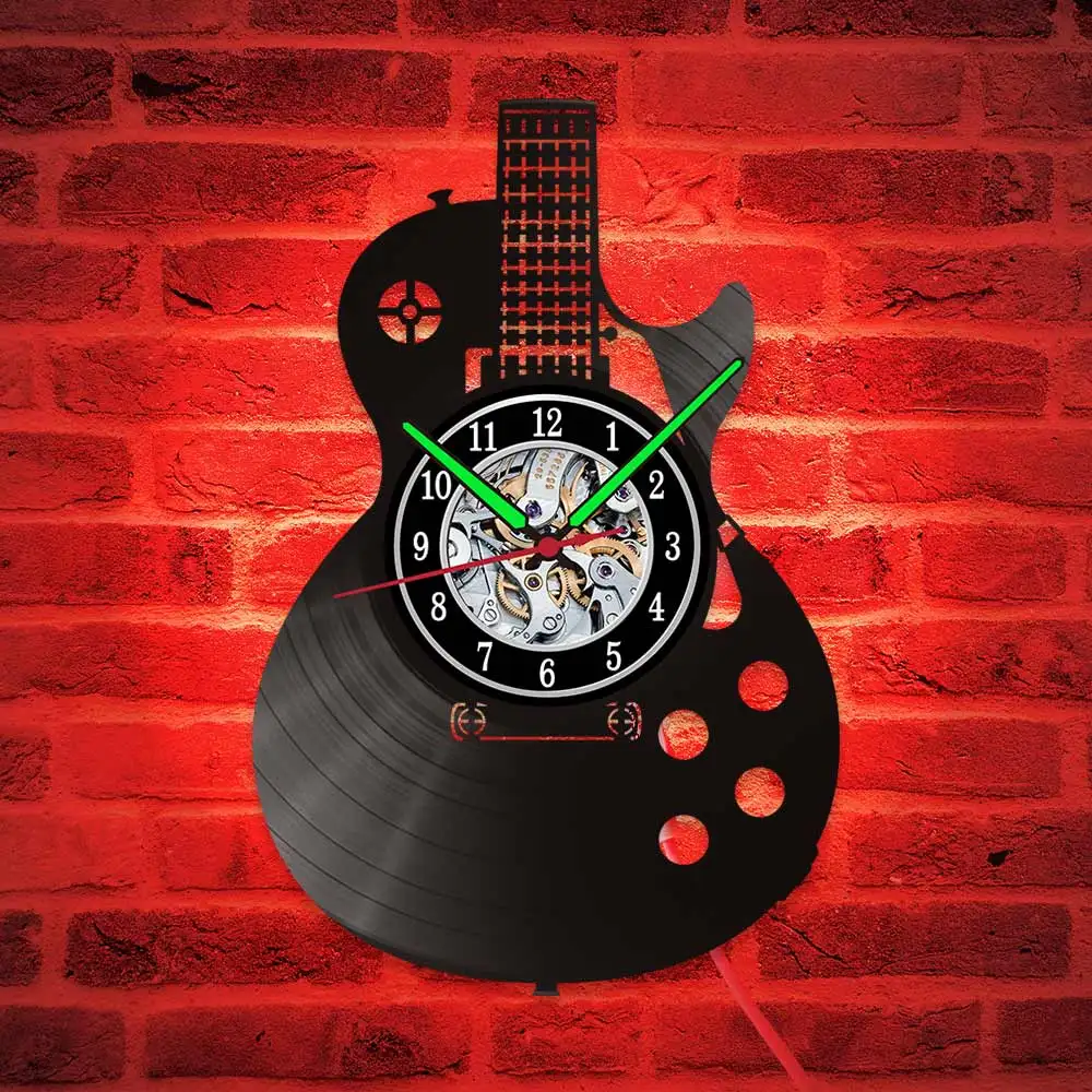 horloge lumineuse en forme de guitare - couleur rouge