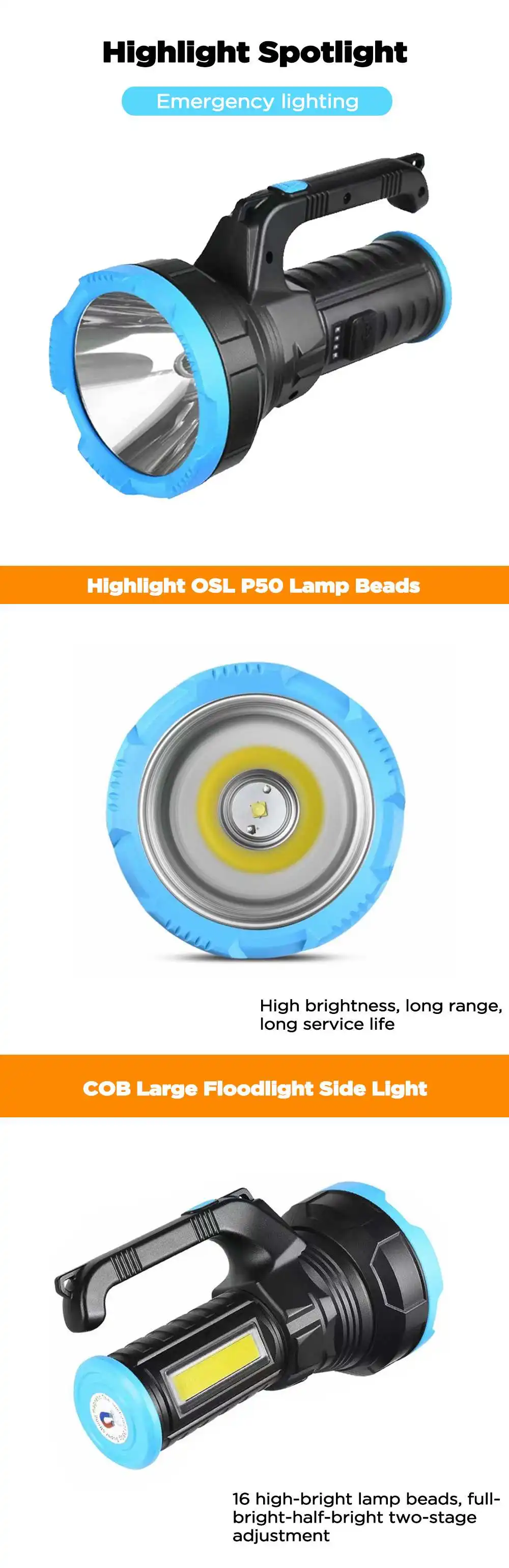 Lateral de Carregamento Caça ao ar Luz do Trabalho Xanes Spotlight Super Brilhante Cob Luz Usb Power Bank Lanterna Acampamento Livre Osl P50 3 do trabalho cob luz lateral de carregamento