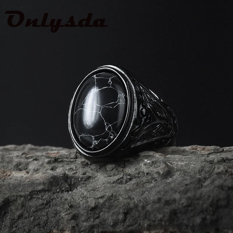 Stainless Steel Finger Ring Black Stone For Men Women Engagement Wedding
