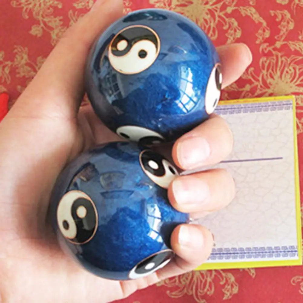 2Pcs/Pair Meditation Ball Dragon Phoenix Pattern Finger Exercise Enamel Color Yin Yang Fitness Handball for Gift