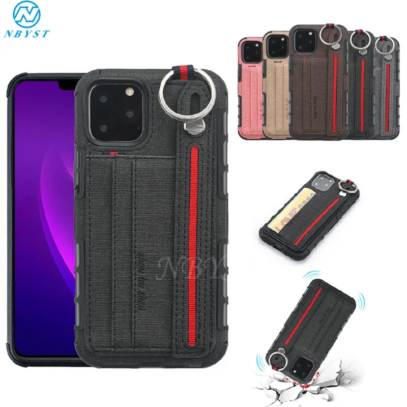 

Fabric Cloth Card Holder Slot Case For iPhone 11Pro Max XR XS MAX 6S 7 8Plus Wrist Strap Wallet Phone Cover For iPhone 11Pro Max