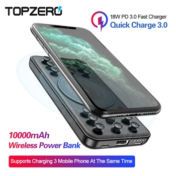 

10000mAh Quick Charge Power Bank QC 3.0 PD 3.0 Fast Charger Suction Cup Wireless Charging Powerbank USB Type C External Battery