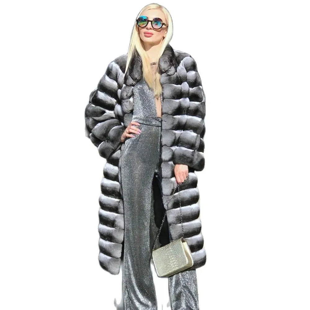 High Quality Women Natural Rex Rabbit Fur Coat Stand Collar Winter Fashion Full Pelt Genuine Rex Rabbit Fur Coats Female Outwear