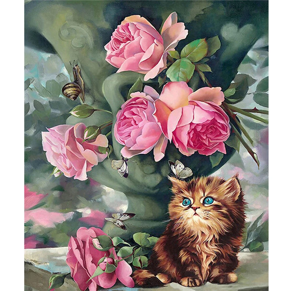 

5d diy Diamond Paintin flowers and cat Scenery Diamond Embroidery Cross stitch Full drill Home decor gifts animal