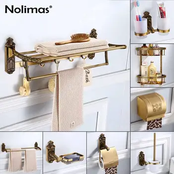 

Antique brushed Carved Bathroom Hardware Set Space aluminum Towel Bar,Soap Dish,Paper holder,Toilet Brush Holder Accessories Kit