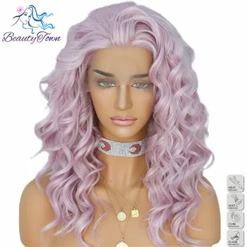 

BeautyTown Light Pink Short Heat Resistant Hair Beauty Blogger Queen Daily Makeup Synthetic Lace Front Wedding Party Wigs