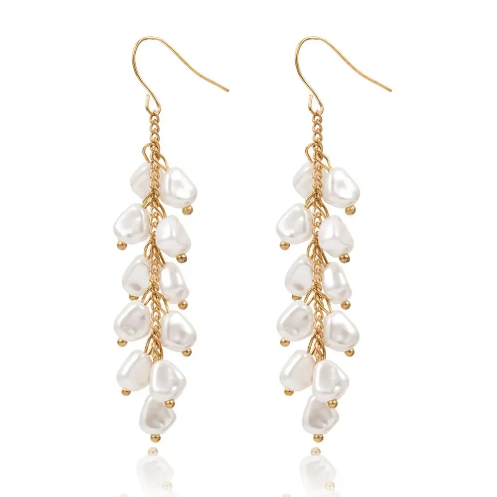 

KMVEXO 2019 New Korea Irregular Simulated Pearl Long Multilayer Tassel Drop Earrings Sweet Wedding Jewelry For Women Pendientes