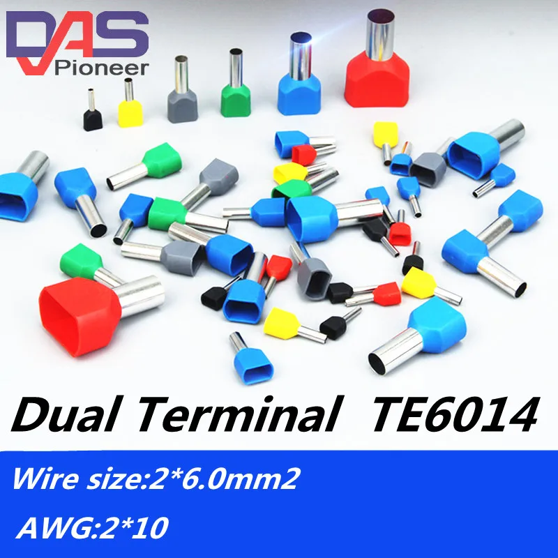 TE6014 2X10 AWG ЖЕЛТЫЙ двойной и двойной ввод провода и наконечник для проводов для 2X6.0mm2, 14,0 мм Длина штифта