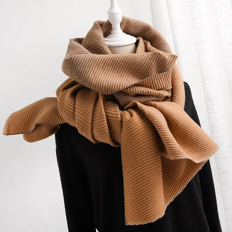 Плиссированный дизайнерский шарф для женщин, зимние кашемировые шарфы, роскошные брендовые толстые теплые пашмины банданы, шали, дамские накидки, одеяло - Цвет: COLOR 5