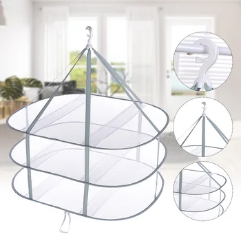 

Portable Foldable Sealing Laundry Mesh Cloth Clothes Drying Basket Save Space Hanging Moisture Proof Bathroom Windproof 3 Tier
