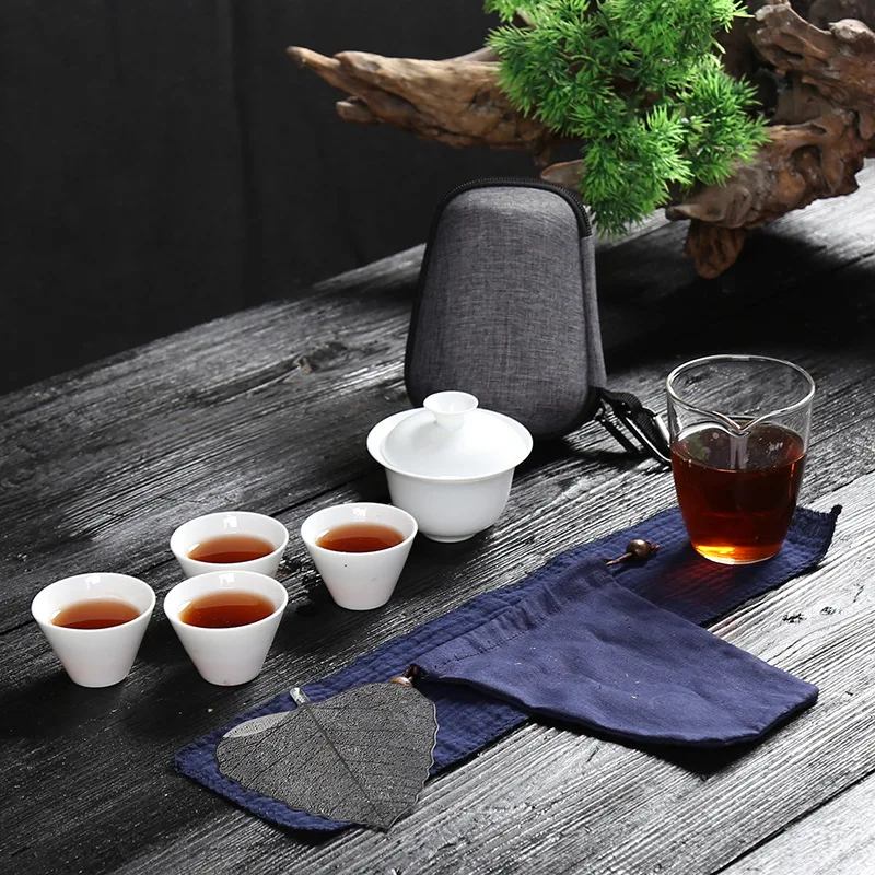 Керамическая Gaiwan, чайная чашка для китайского кунг-фу, дорожный чайный набор, посуда для напитков с сумкой для путешествий, B33 - Цвет: 06