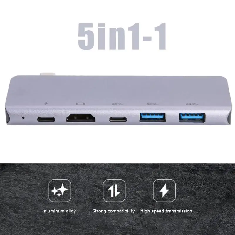 5 в 1 USB type-C концентратор USB-C 2USB/HDMI 4 K/2 type-C адаптер для ПК ноутбук type C USB разветвитель