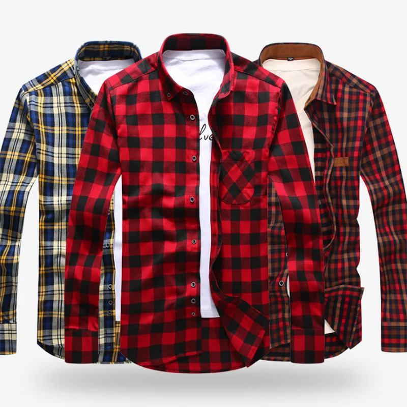 Мужские клетчатые повседневные зимние теплые шерстяные футболки Camisa, свободные дышащие удобные однобортные с отложным воротником