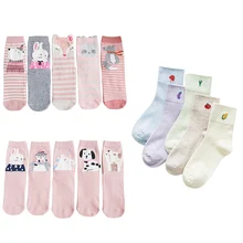 Весенне-осенние носки красивые детские носки с мультяшными животными с фруктовым принтом; теплые гольфы для девочек Повседневное конфеты дышащий материал, впитывающий влагу Эластичные носки